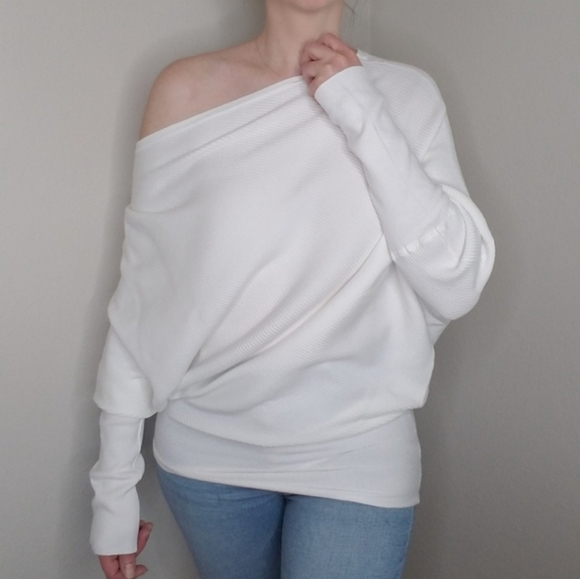 Ivory cashmere blend off the shoulder sweater - Picture 1 of 12